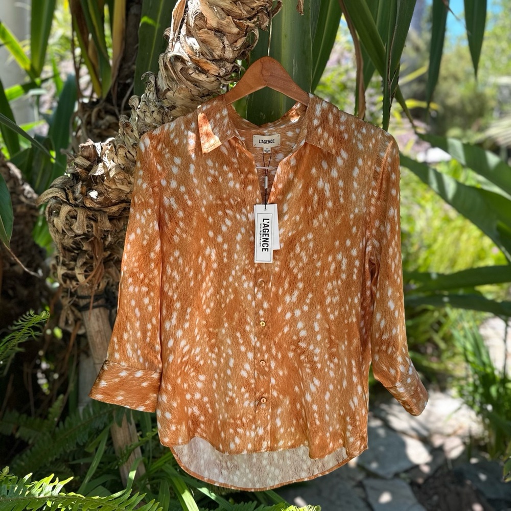 L'AGENCE Fawn Print Silk Dani Blouse